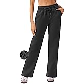 PINSPARK Womens Straight Leg Fleece Lined Sweatpants High Waisted Lounge Casual Sweat Pants with 4 Pockets