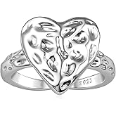 Zikichiky Silver Chunky Hammered Heart Open Ring Statement Adjustable Thumb Ring for Women Valentine's Day