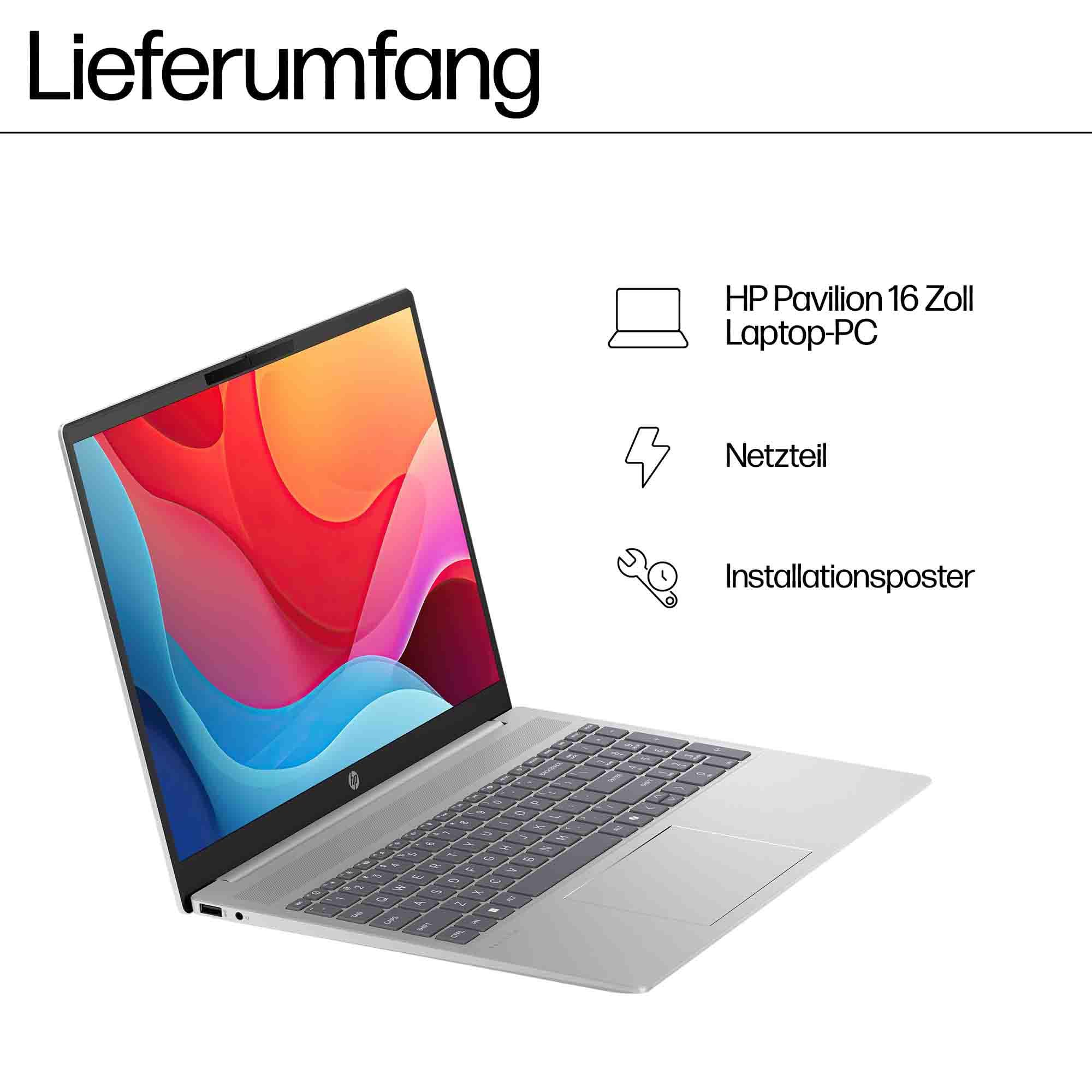 HP Pavilion Laptop | AMD Ryzen 7 8840U | 16-Inch WUXGA Display | 16 GB DDR5 RAM | 512 GB PCIe NVMe SSD | AMD Radeon Grafik | QWERTZ Keyboard | Windows 11 Home | Silver 4