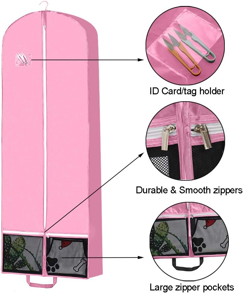 QEES 72" Women’s Dress and Gown Garment Bag, Bridal Wedding Gown Dress Bag 15" Gusseted Travel Garment Bag for Prom, Evening Gowns with 2 Mesh Pockets (Green): Home & Kitchen