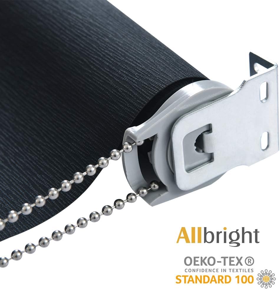 ALLBRIGHT Blackout Window Roller Shades, Striped Jacquard Thermal Insulated and UV Protection Black Blackout Blinds, Easy Installation for Home and Office (23 x 83 inches, Simplicity Black)