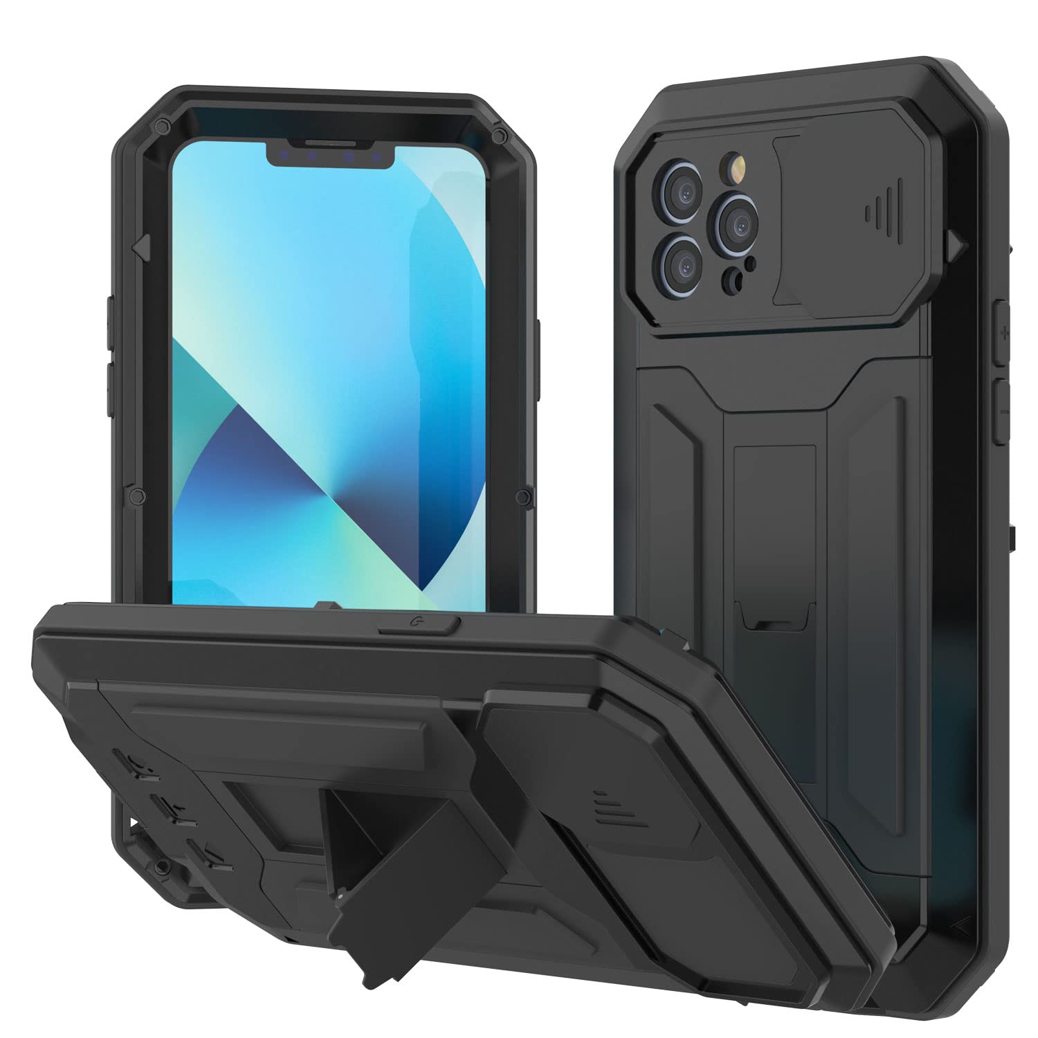 PunkCase for iPhone 13 Pro Metal Case 2.0 | Heavy Duty Armor Cover | Full Body Aluminum & TPU Design W/Built in Tempered Glass Screen Protector for iPhone 13 Pro (2021) (6.1") [Black]