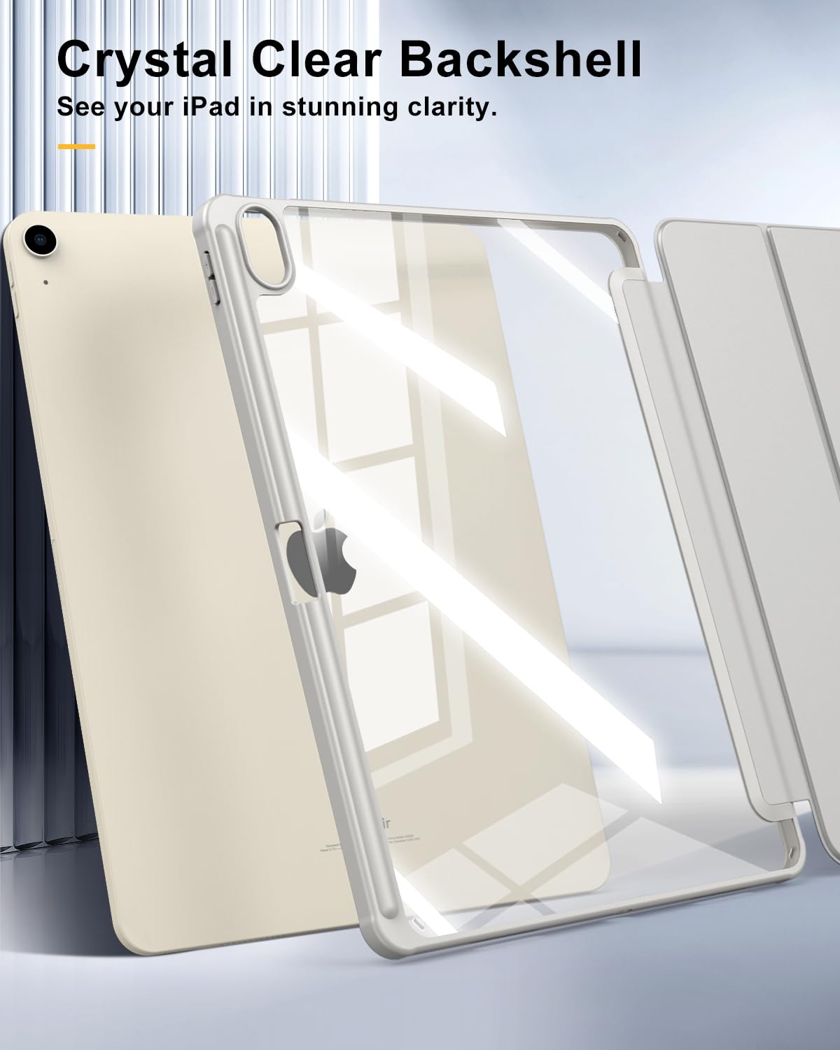 TiMOVO Case for New iPad Air 13 inch (M3/M2-2025/2024) with Pencil Holder, Slim Stand Protective Cover with Clear Transparent Back Shell for iPad Air 13 inch, Auto Wake/Sleep, Light Gray
