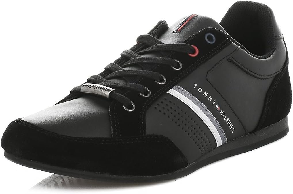 Tommy Hilfiger Mens Black Ross Leather Trainers Amazon.co