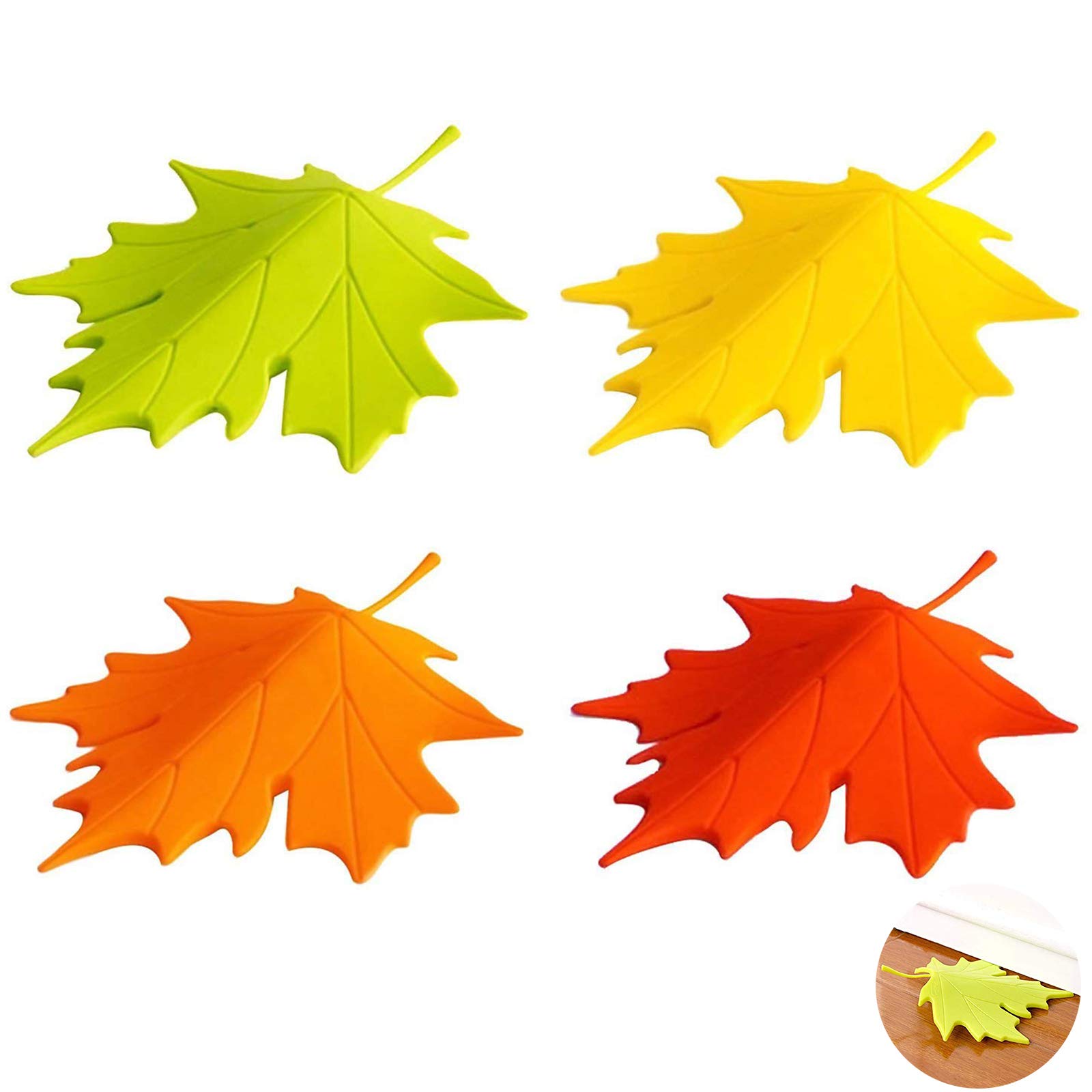 Leaf Door Wedge Door Stopper Wedge Finger Protector Cute Secure Decorative Doorstops Leaves Door Stoppers Door Stops Cartoon Style Maple Plastic Stopper for Home Garden Office School 4 Pcs(4 Colors)