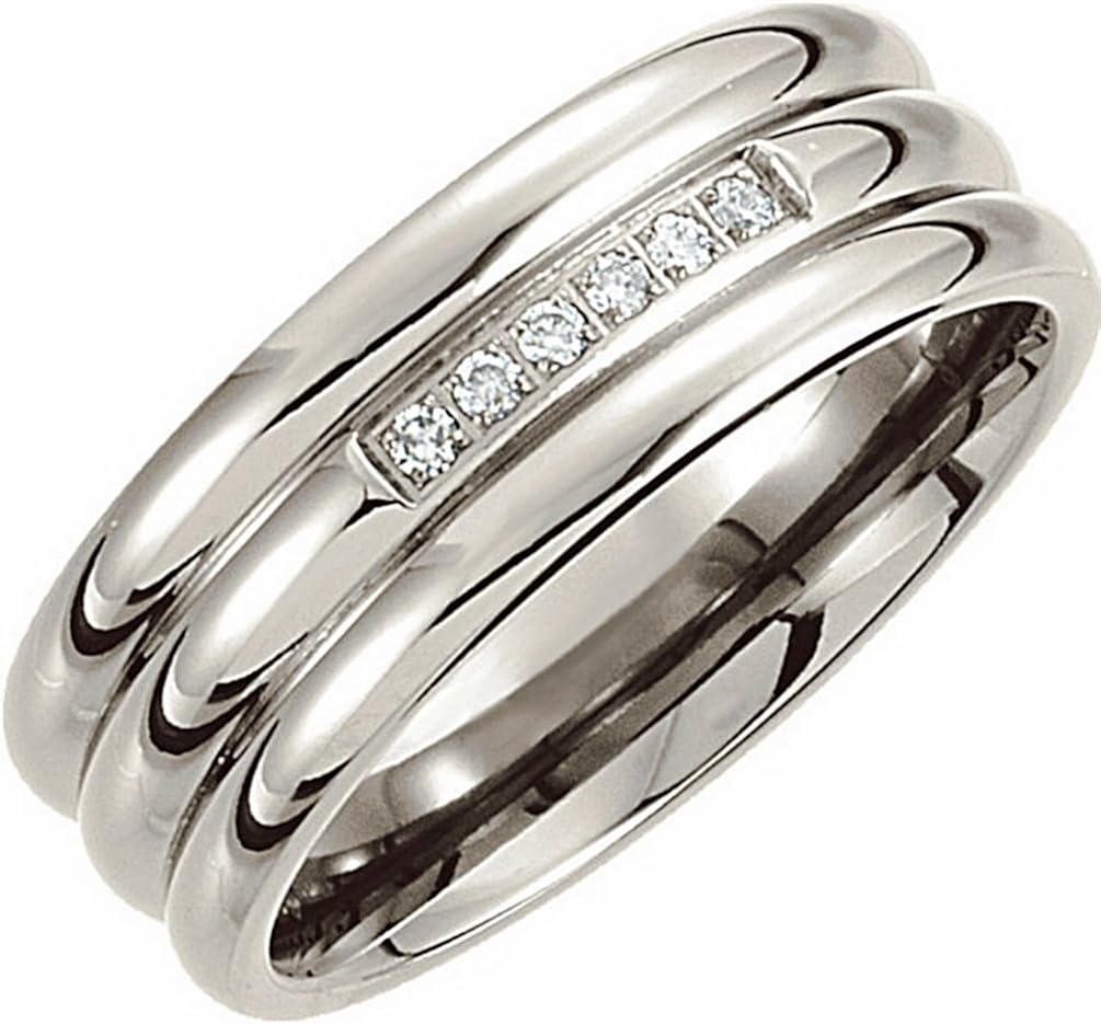 The Men's Jewelry Store Diamond Titanium 8mm Comfort Fit Grooved Ring