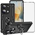 LosruGir for Xiaomi Redmi Note 13 Pro 4G/Xiaomi Poco M6 Pro 4G Case with Glass Screen Protector, Hybrid Heavy Duty Dual Layer Anti-Scratch Shockproof Defender Kickstand Armor Case Cover,Black