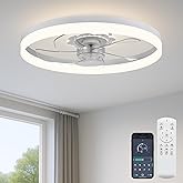 Fszdorj 20‘’ Ceiling Fan with Light, Upgraded Low Profile Fan, Flush Mount Ceiling Fan, 6 Speeds, Dimmable LED, App & Remote 