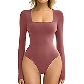 Avidlove Women's Long Sleeve Bodysuit Double Lined Square Neck Body Suit Tops Snap Closure Soft