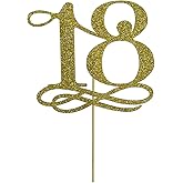 Gold Glitter Number 18 Cake Topper - Happy 18th Birthday, Cheers to 18 Years, Hello 18