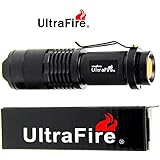 UltraFire SK68 7W 300LM 3 modes Flashlight Torch, Adjustable Focus Zoom, Black