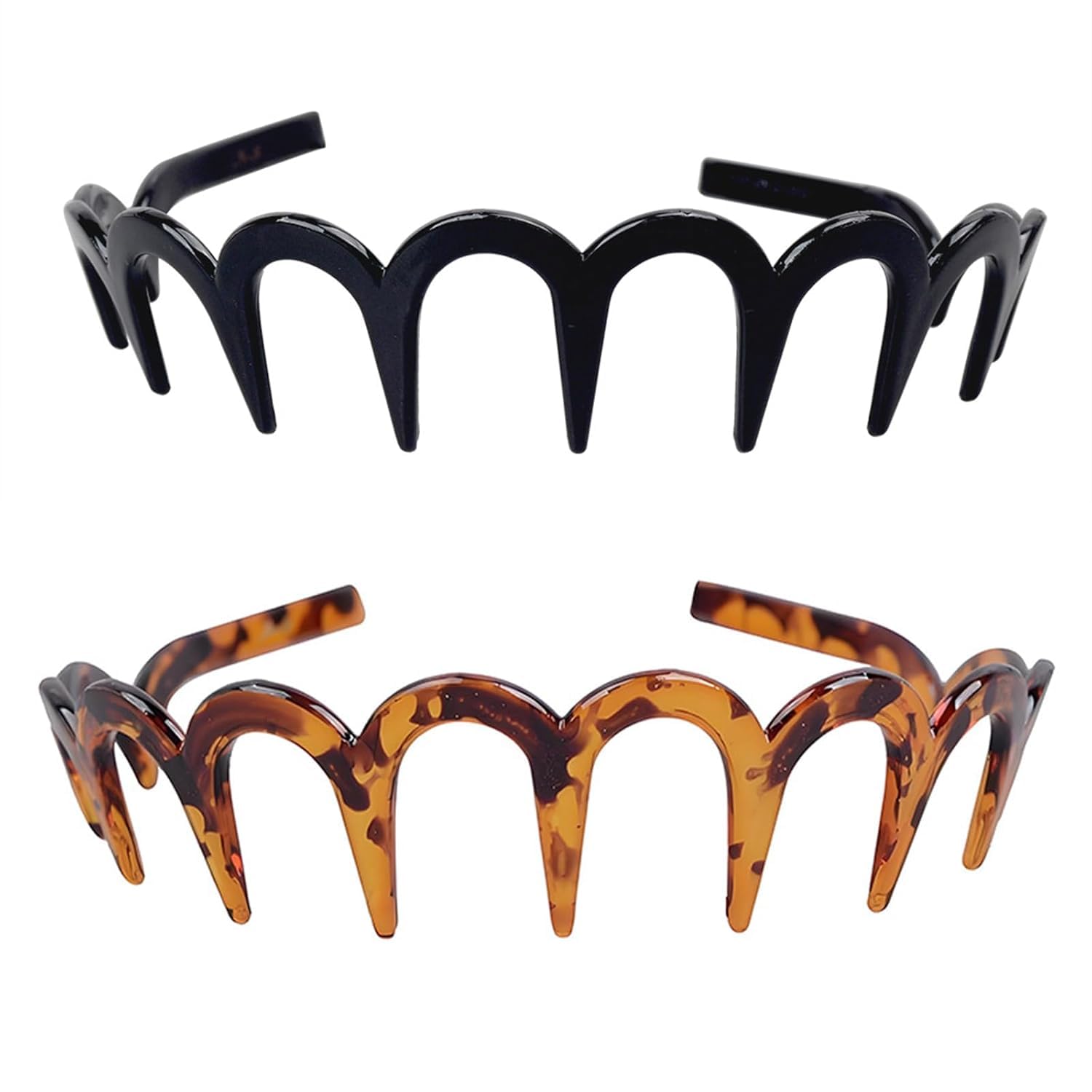 Photo 1 of 2025 New U Shape Fashion Tooth Hair Comb Headband, 2PCS High Cranium Headbands for Women's Hair, Reversible Korean Headbands with Teeth for Women Gifts for Teen Girls (Amber+Black)