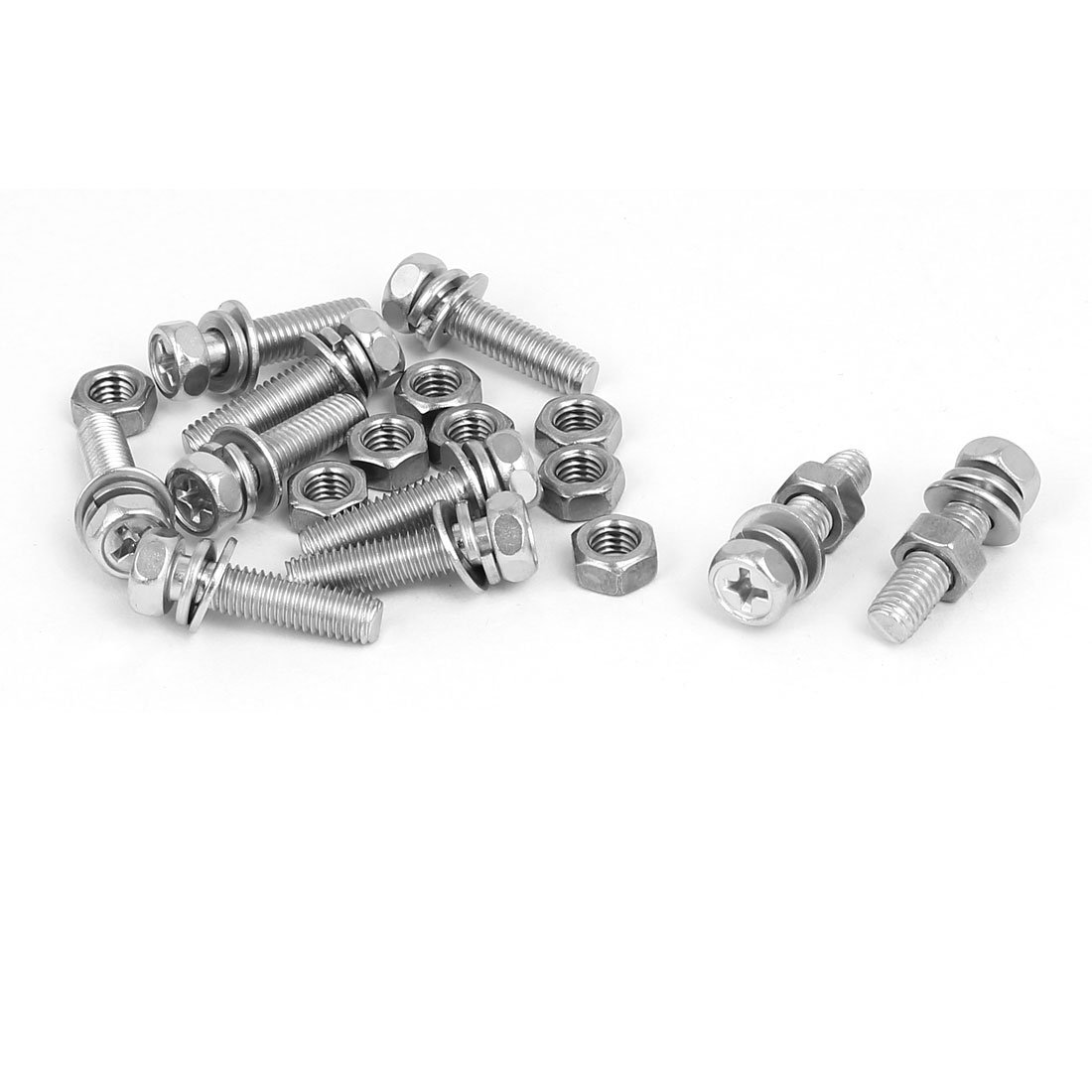 Sourcingmap M5 x 20mm 304 Stainless Steel Phillips Hex Head Bolts Nuts w Washers 10 Sets