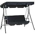 3 Seat Outdoor Patio Swing Chair, Swing Canopy Waterproof Cover Outdoor 3 Person Chair Top Cover(no Including Swing Chair)(Black)