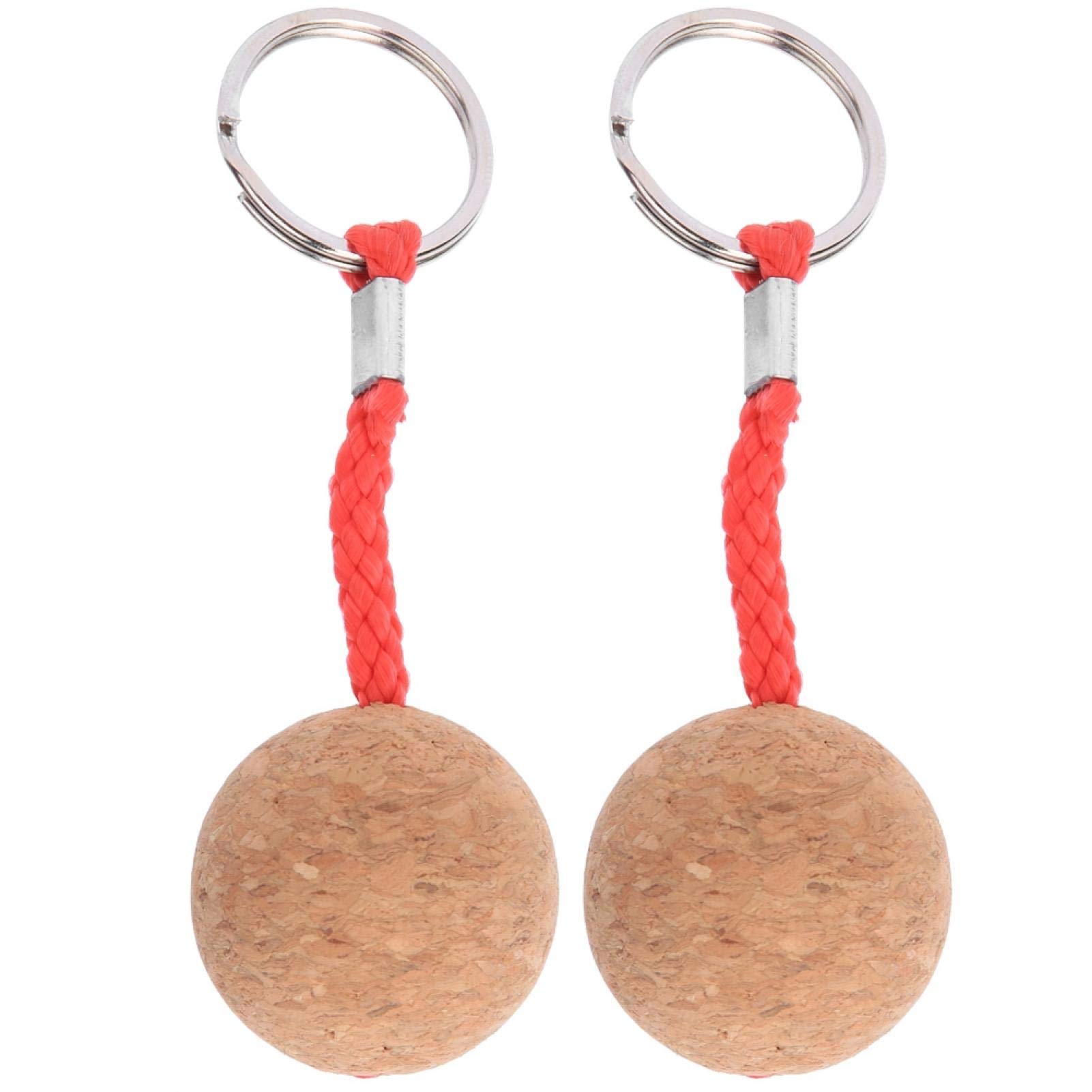 Shanrya Floating Keyring, 3.5cm 2Pcs Wooden Ball Key Ring, Floatable Wood Ball Key Chain Cork Keyring Water Buoyant Key Ring for Water-Skiing Boating Fishing Kayak Canoe Sailing Boat (Red Rope)