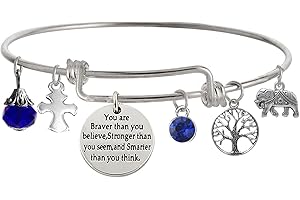 TISDA "You Are Braver Than You Believe Stronger Than You Seem and Smarter Than You Think Inspirational Bracelet Expandable Bangle for Women
