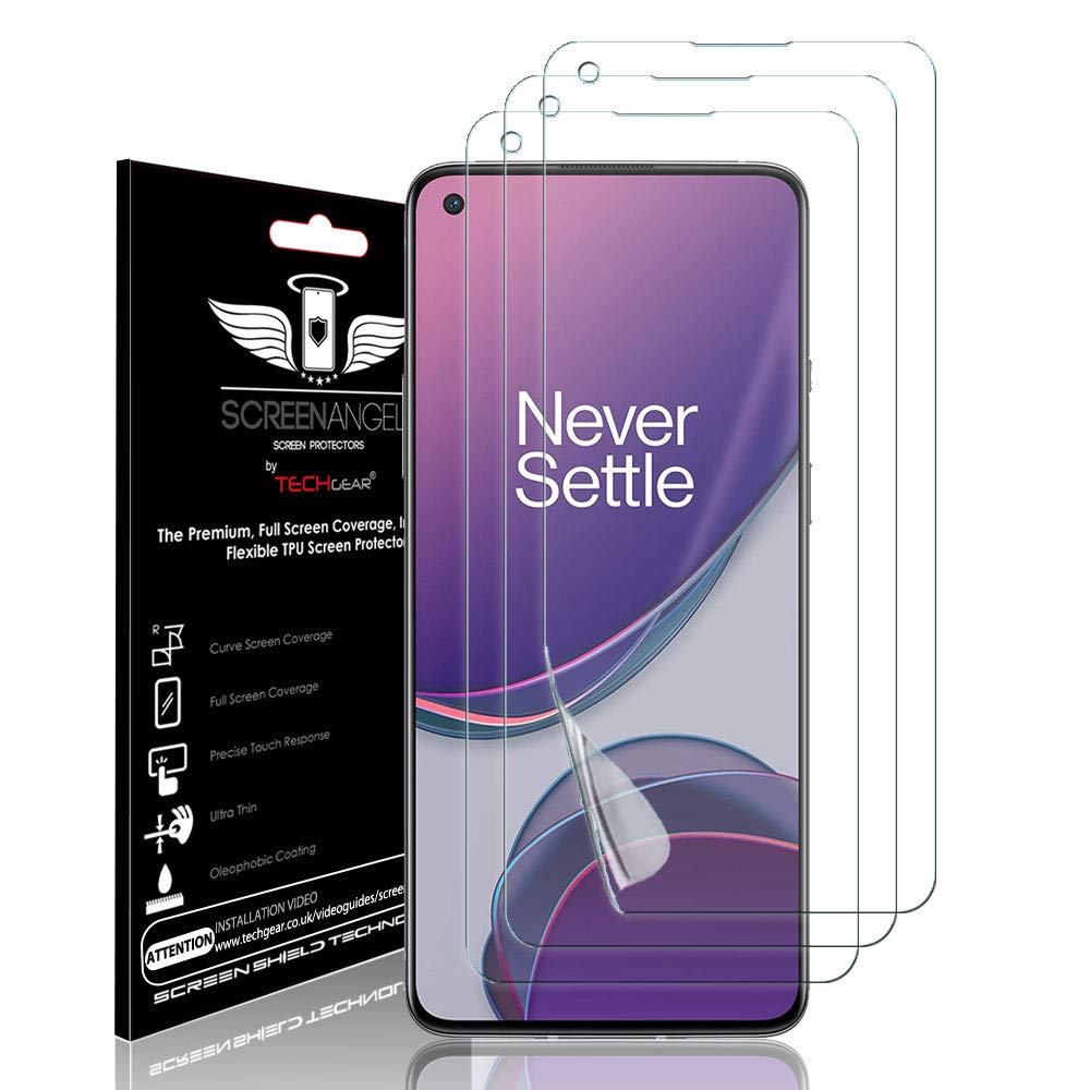 TECHGEAR [3 Pack Screen Protector fits OnePlus 8T [Screen Angel Edition] [Case Friendly] [Bubble Free] [FULL Screen Coverage] HD Clear Flexible TPU Film