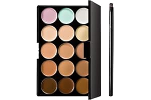 15 Color Corrector Concealer Palette, Facial Camouflage Contour Makeup Set with Sponge Puff & Brush, Cream Formula