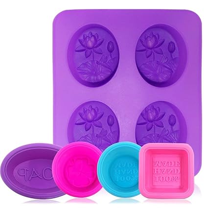 AFUNTA Silikon-Seifenformen, 5 Stück/8 Mulden, antihaftbeschichtet, für Cupcakes, Muffins, quadratisch, rund, oval