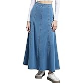CIMUK Women Flared Denim Skirts High Waisted Western Long Maxi Panel Jean Skirt