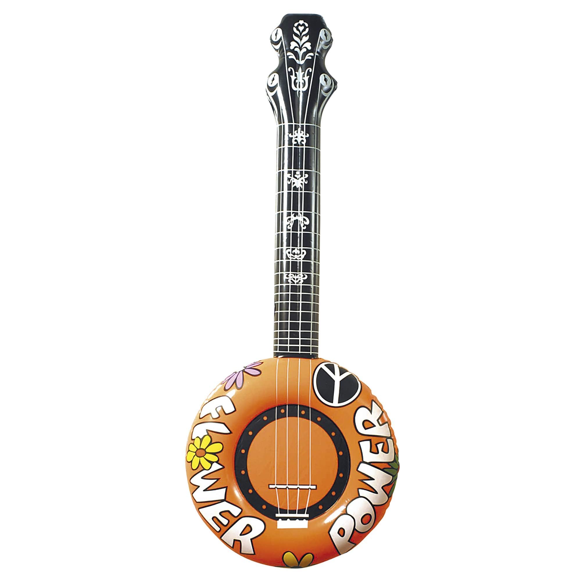 W WIDMANN MILANO Party Fashion - Inflatable Banjo, Hippie, Reggae, 60s, Musicians, Summer Parties, Carnival, Theme Parties, Orange, 100 cm