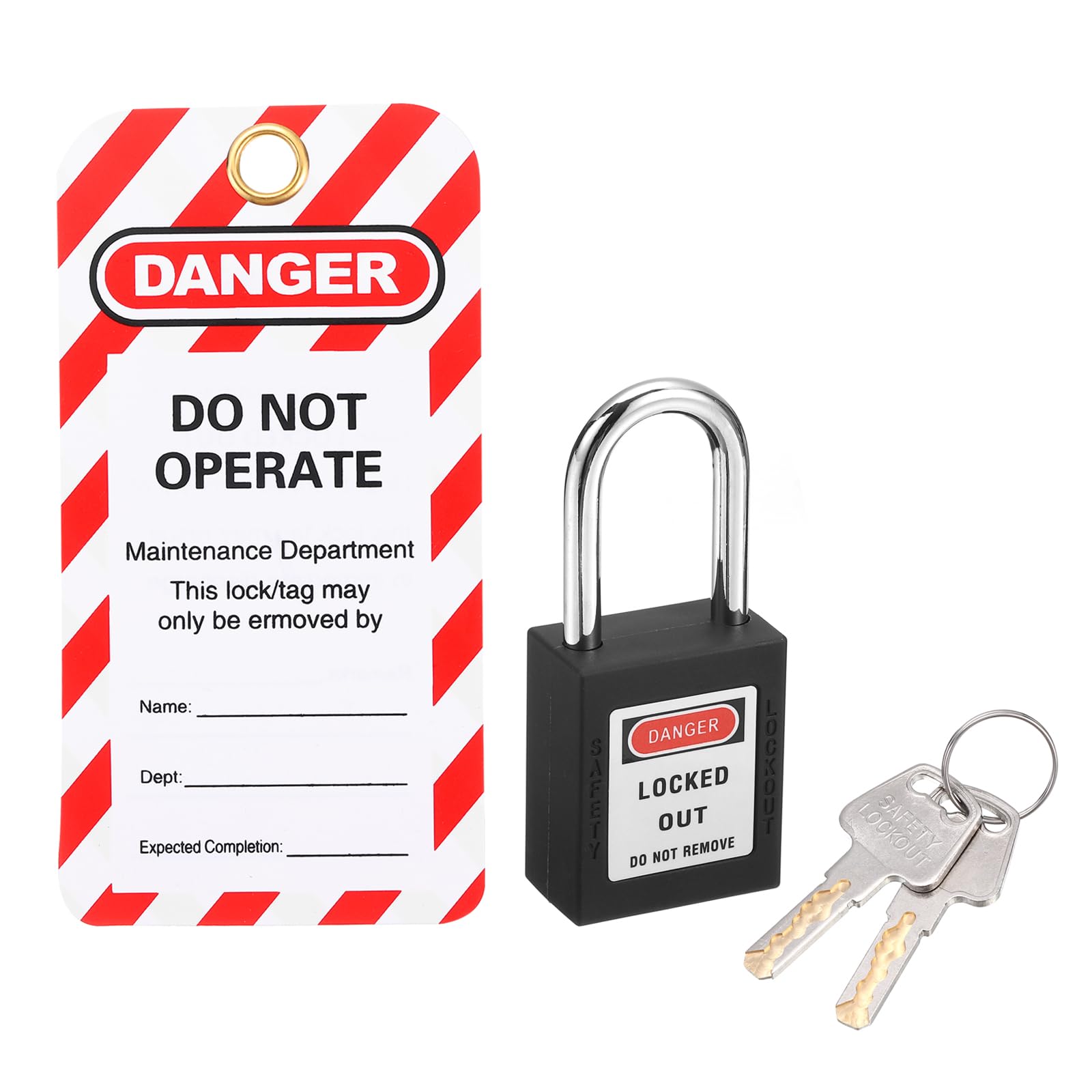 PATIKIL Lockout Tagout Locks with Key, Loto Locks Safety Padlock Lockout Locks Keyed Different with Lockout Tag for Valves Stations and Devices Style 1, Black