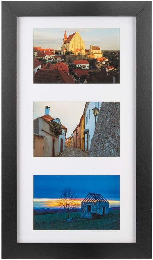 iDecorlife Premium 8x15 Black Collage Picture Frame - Three 4x6 Openings Picture Frame with Mat - Wall Mounting Ready Real Wood Photo Frame Real Wood High Definition Glass