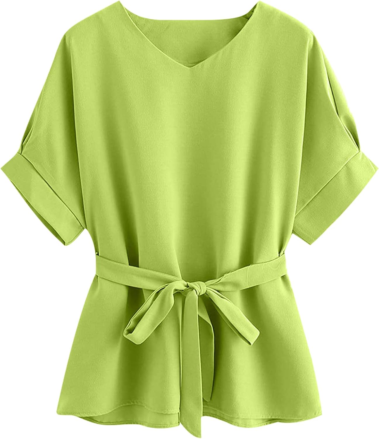 Milumia Women's Casual V Neckline Short Sleeve Self Tie Dressy Work Blouse Tunic Tops at  Women’s Clothing store