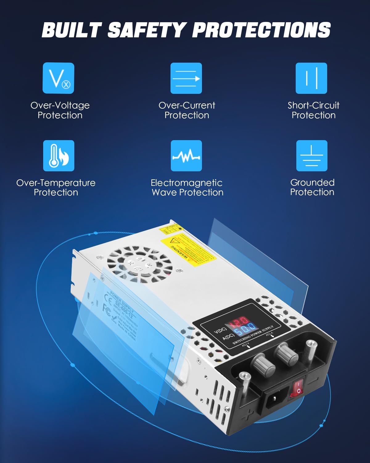 SHNITPWR AC to DC Converter 600W Adjustable Variable Power Supply Universal 110V to 12V Converter 0-15V 0-50A Regulated 5V 6V 9V 12V 14V 15V SMPS Transformer with LCD Display for Led Strip 3D Printer