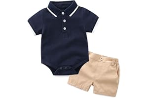 Baby Boys Summer Outfit Sets Toddler Polo Shirt Onesie and Cargo Shorts Kid 2 Piece Short Sleeve Bodysuit with Bottom