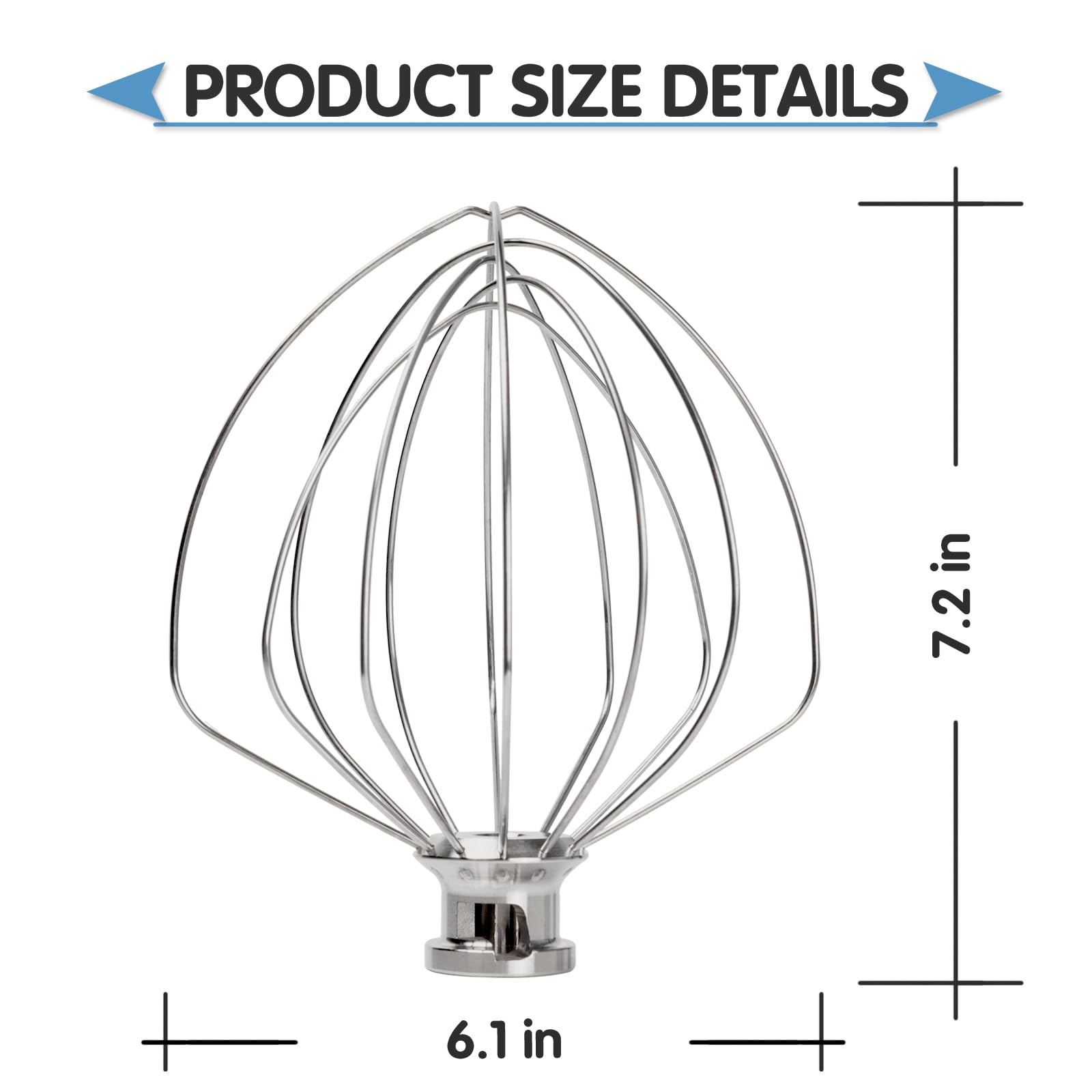 Wire Whip Stainless Steel for KitchenAid 6 Quart Bowl-Lift Stand Mixer, KN256WW 6-Wire Whisk Attachment, Balloon Whisk, Heavy Duty, Dishwasher Safe
