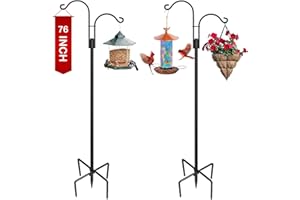XDW-GIFTS Double Shepherds Hooks for Outdoor, 2-Pack Heavy Duty Garden Pole for Hanging Bird Feeder, Plant Baskets, Solar Light Lanterns, Garden Plant Hanger Stands with 5 Base Prongs