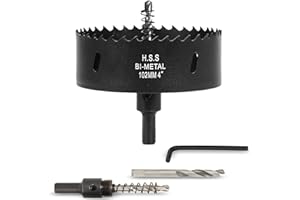 VIKITON 4 Inch Hole Saw with Arbor for Wood Metal Plastic, 4 in Bimetal Hole Cutter, Fast Chip Removal, Smooth Flat Drilling Edge, Lightweight & Portable (Black)