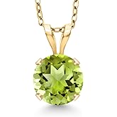 Gem Stone King 14K Yellow Gold Green Peridot Pendant Necklace for Women | 1.00 Cttw | Gemstone August Birthstone | Round 6MM | With 18 Inch Silver Chain