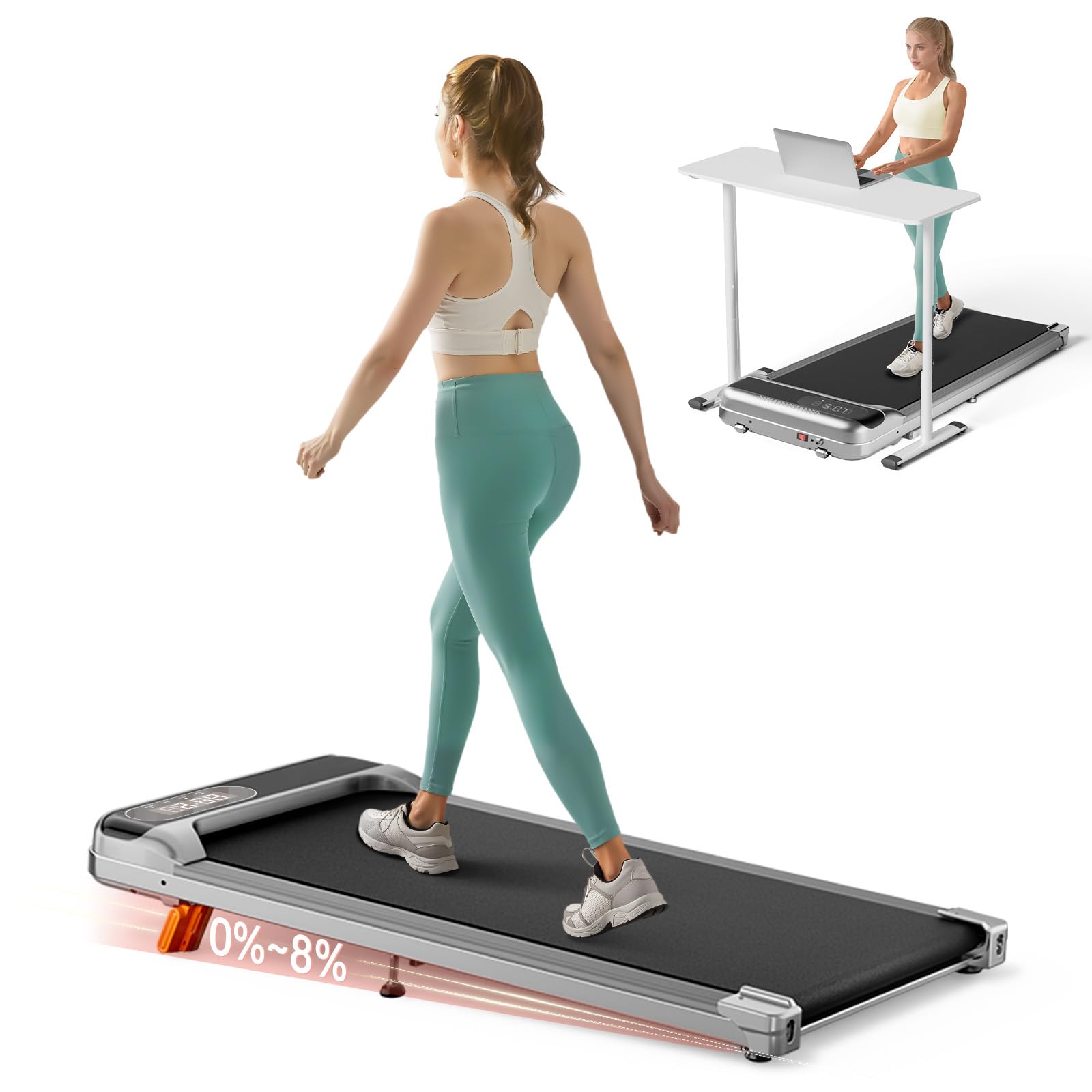 Photo 1 of Abonow Walking Pad with Incline, 2.5HP Walking Pad Treadmill,2 in 1 Portable Under Desk Treadmill 265lb Weight Capacity,Walking Pad with Incline for Home Small,Remote Control,LED Display
