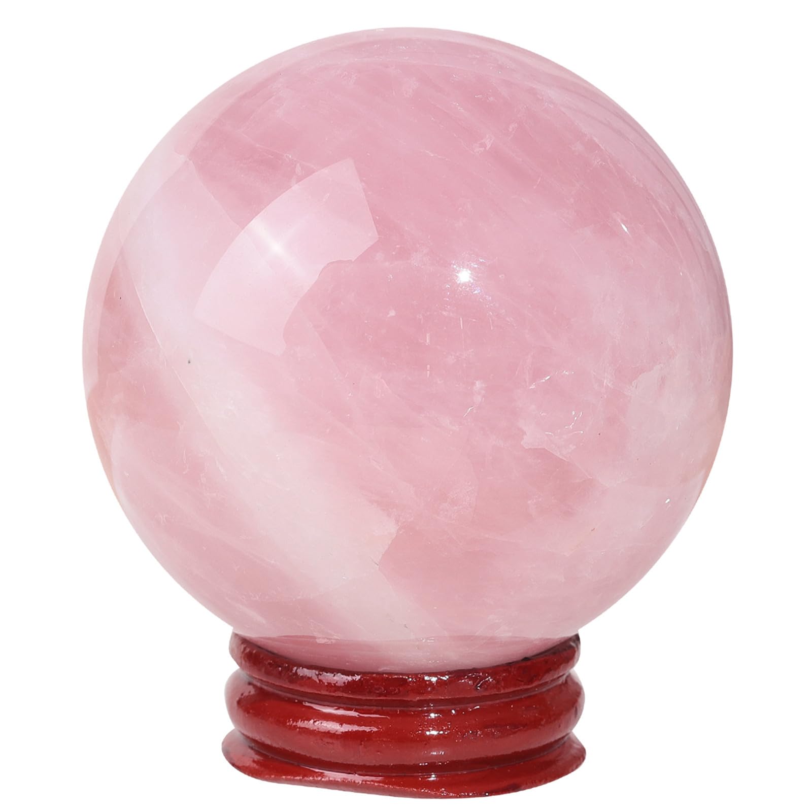 Nupuyai Natural Rose Quartz Crystal Ball with Wooden Stand, Scrying Meditation Feng Shui Crystal Stone Sphere Sculpture Home Office Decor, 60-65mm