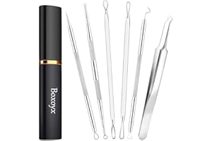 Boxoyx Pimple Popper Tool Kit - 6 Pcs Blackhead Remover Comedone Extractor Tool Kit with Metal Case for Quick and Easy Removal of Pimples, Blackheads, Zit Removing, Forehead, Facial and Nose(Silver)