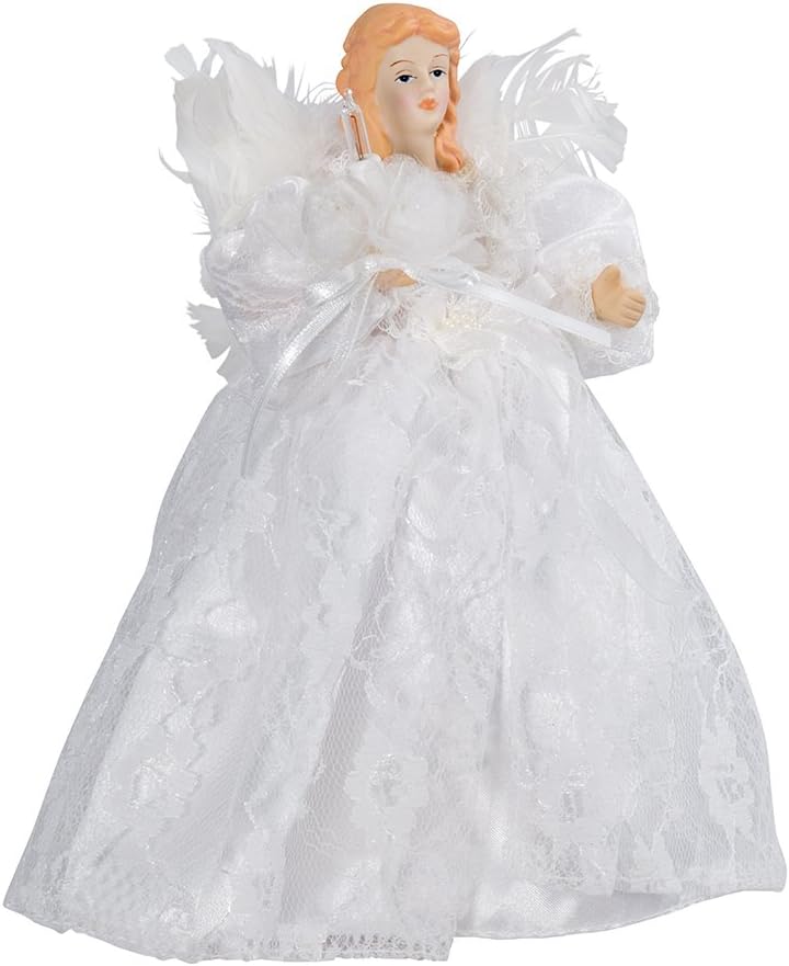 Tree Toppers - Kurt Adler 10-Light 9-Inch White Angel Treetop
