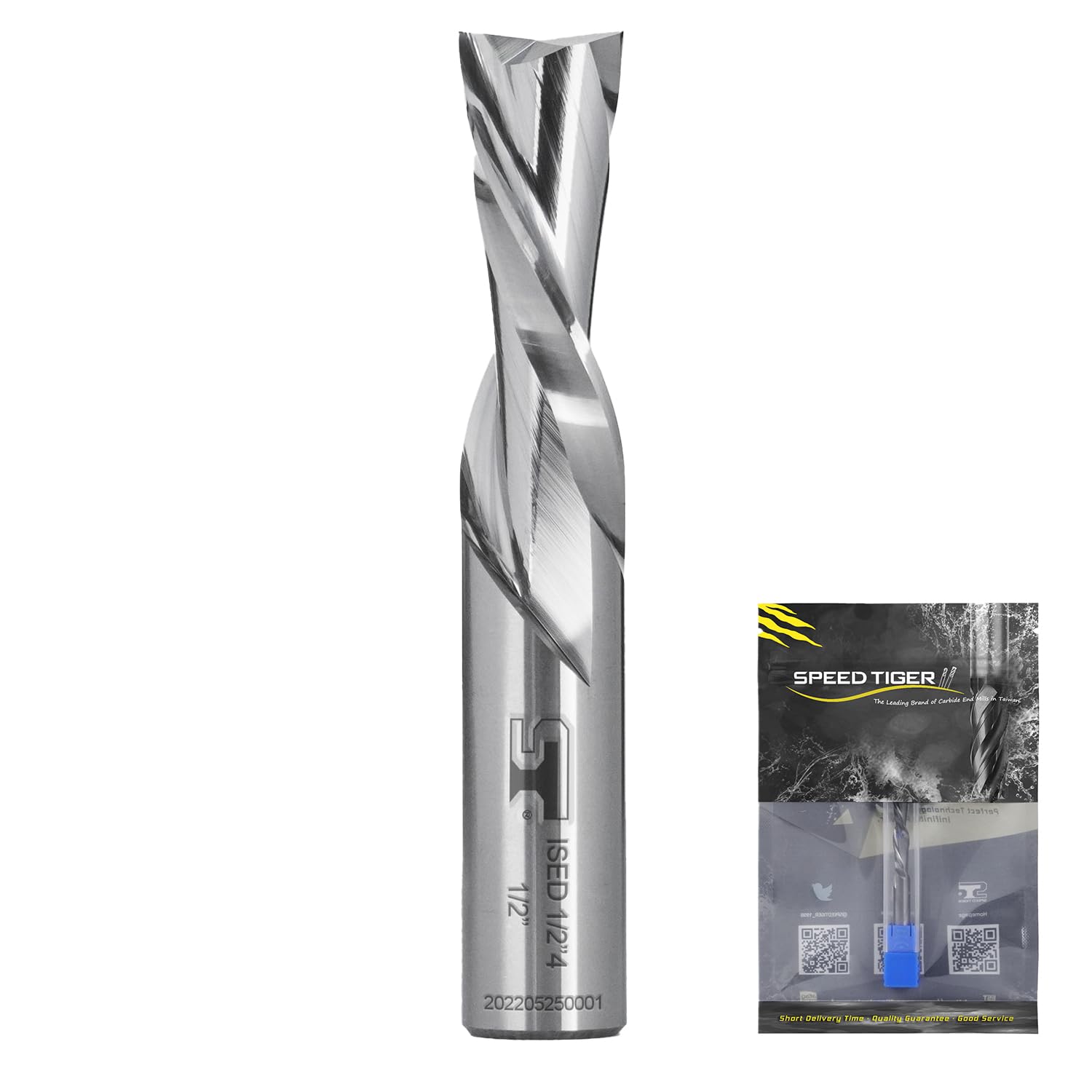SPEED TIGER Carbide Spiral Router Bits Down Cut - ISED1/2” Diameter, 1-1/4” Cutting Length, 3" OVL (1 Piece, 1/2") - for Wood, Oak, MDF, Aluminum – Mill Bits Sets for DIYers & Professionals