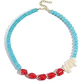 HETICA Turquoise Bead Necklace Suitable for Women Adjustable Bohemian Red Turquoise Shell Necklace Jewelry