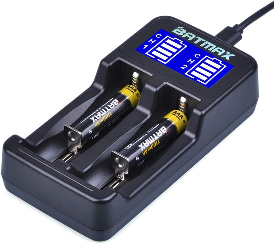 Batmax LCD Universal Intelligent USB Dual Battery Charger for Li-ion/Ni-MH/Ni-Cd 18650 18490 18350 17670 17500 16340(RCR123) 14500 A AA AAA AAAA Rechargeable Batteries: Home Audio & Theater