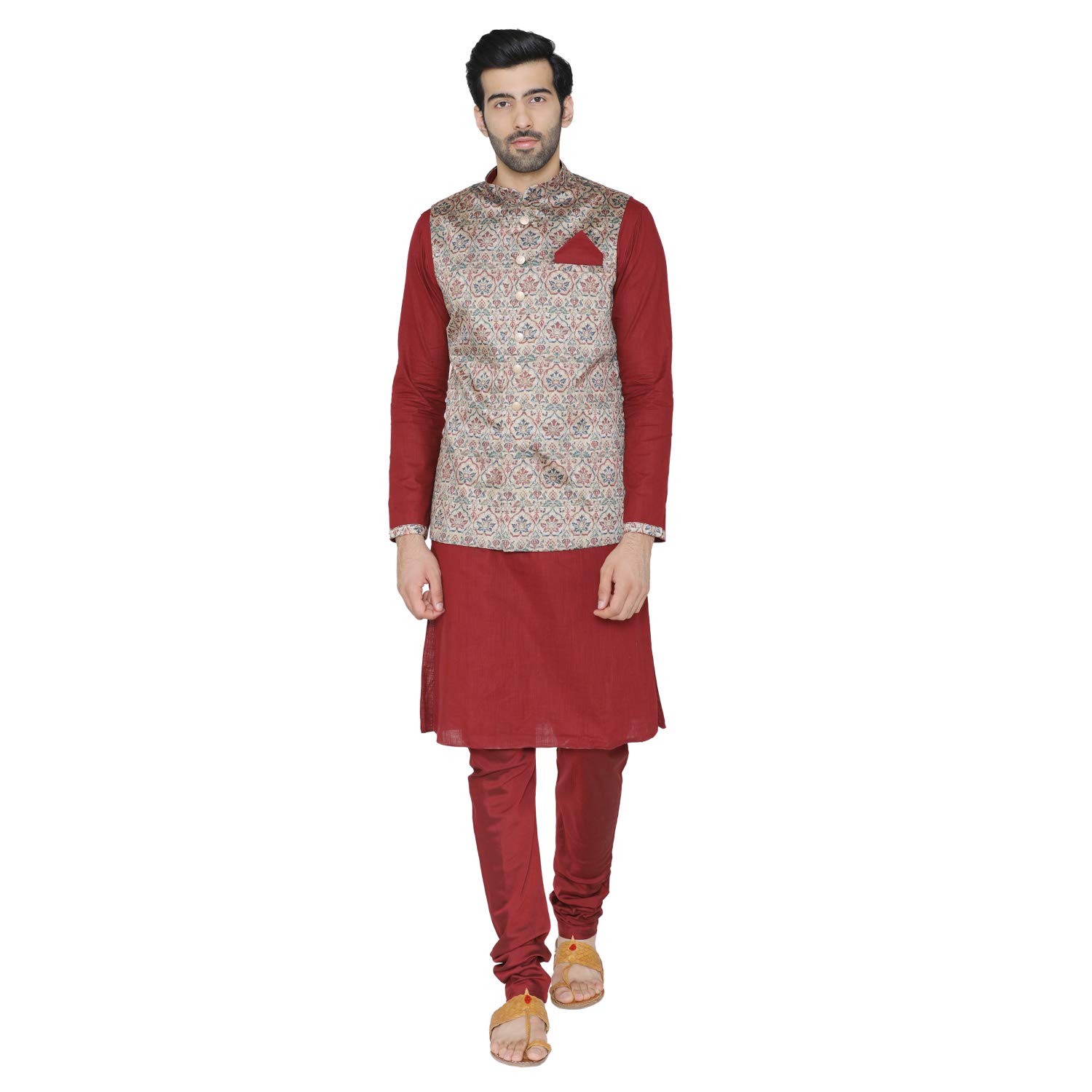 Buy Manyavar Designer Knee Long Kurta and Churidar Set With Waist Coat