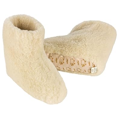 100% Reine Schafwolle Hausschuhe Wollhausschuhe Hüttenschuhe Stiefel (Gr. 36-47) Damen Herren - Natur