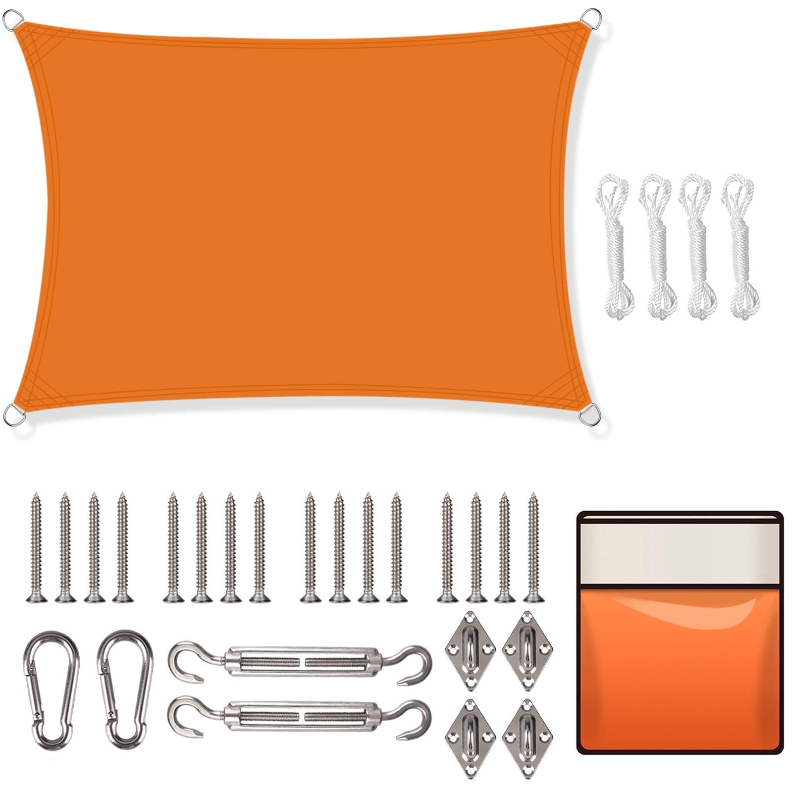 Yeahmart Sun Shade Sail Rectangle 2x3m with Fixing Kit Waterproof Anti-UV Sunscreen Awning Canopy 98% UV Block for Outdoor Garden Patio Party Backyard Yard Camping with Free Rope, Orange