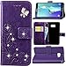 HAOTP Beauty 3D Fashion Handmade Bling Crystal Rhinestone Butterfly Floral Lucky Flowers PU Flip Stand Credit Card ID Holders Wallet Leather Case Cover for Samsung Galaxy S6 Edge Plus (Bling/Purple)