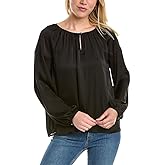 Vince Camuto Womens Satin Keyhole Blouse Black XS