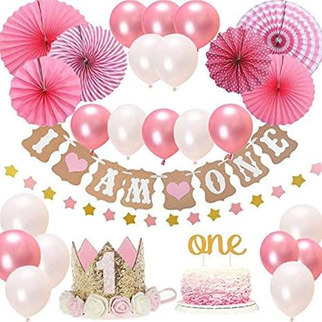 Tolyneil Baby Girl First Birthday Decorations Set Princess Pink
