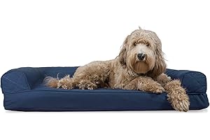Furhaven Cooling Gel Dog Bed for Large/Medium Dogs w/ Removable Bolsters & Washable Cover, For Dogs Up to 55 lbs - Quilted Sofa - Navy (Blue), Large