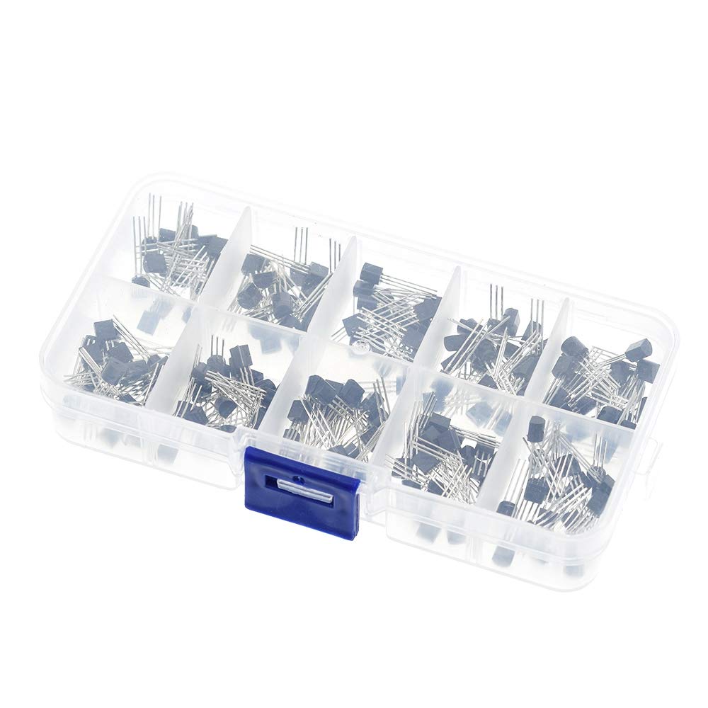 Fasizi 200PCS 10value Triode Transistor kit S8050 S8550 S9012 S9013 S9014 2N3904 2N3906 C1815 A1015 MJE13001 Transistor Assortment Kit + Plastic Box