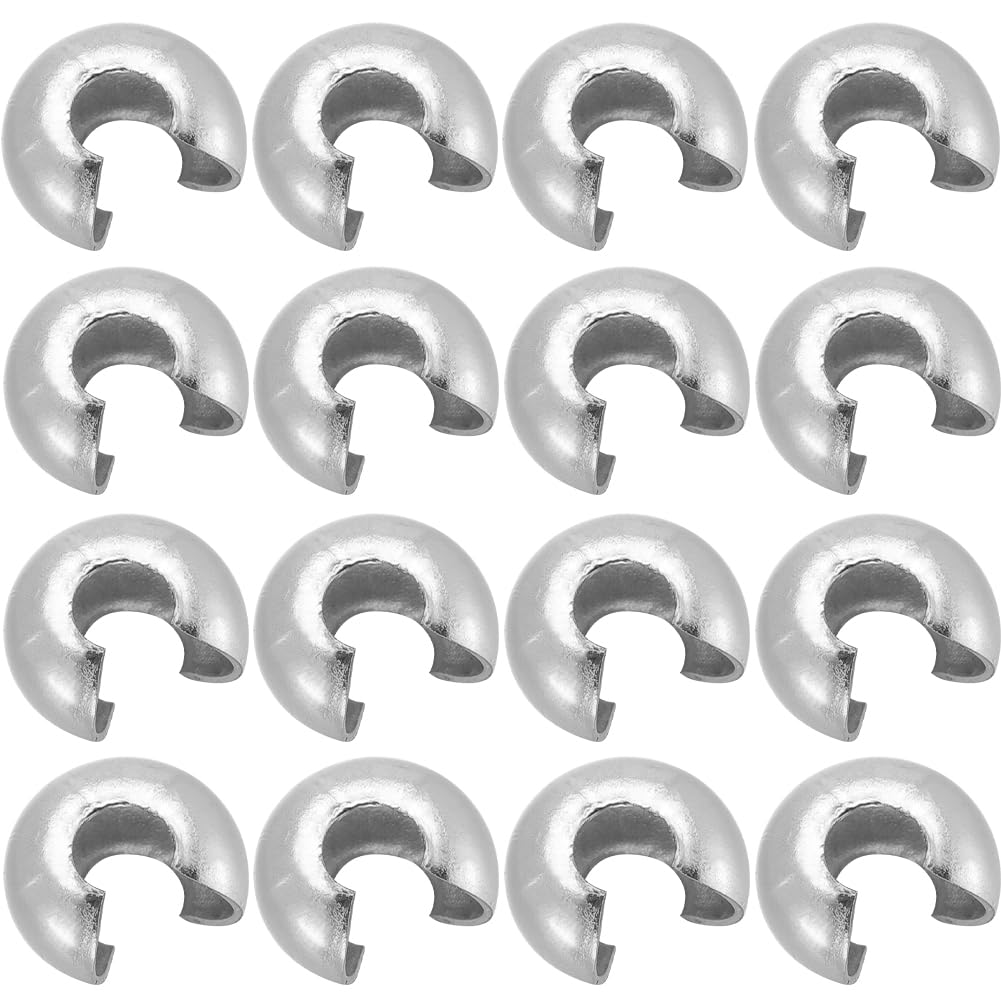 SUNNYCLUE 1 Box 120Pcs 4mm Crimp Bead Covers Half Round Open Crimp Beads Knot Cover Small Metal End Caps Stainless Steel Spacer Beads Cover for Jewellery Making DIY Crafts Bracelets Necklace Adults
